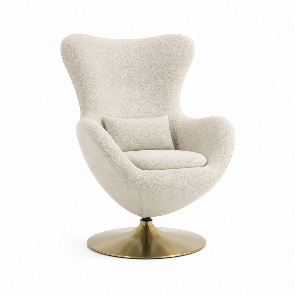 Fauteuil pivotant enveloppant beige en polyester bouclette avec piètement acier 89 x 86 x 112 cm