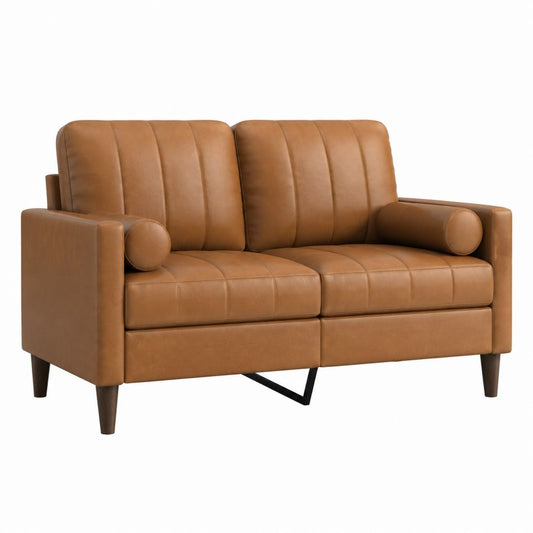 Canapé 2 places droit marron en cuir synthétique PU 140 x 85 x 85 cm