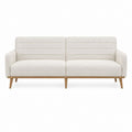 Canapé 2 places droit beige en polyester bouclé pieds en bois massif 160 x 82 x 84 cm