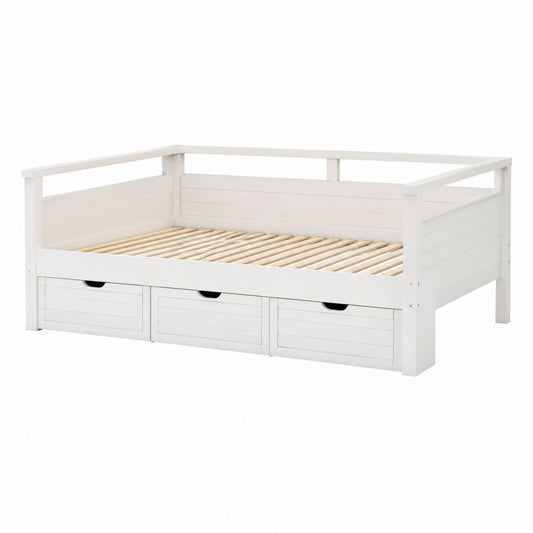 Lit banquette enfant blanc en pin massif avec 3 tiroirs 90 x 200 cm