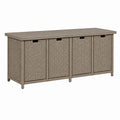 Coffre de jardin 4 portes taupe en rotin PE et aluminium 150 x 50 x 85 cm
