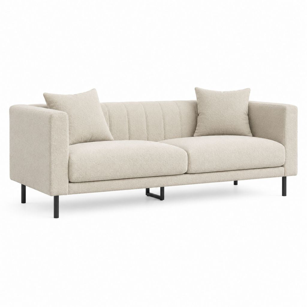 Canapé droit 3 places beige en polyester bouclette 210 x 90 x 82 cm