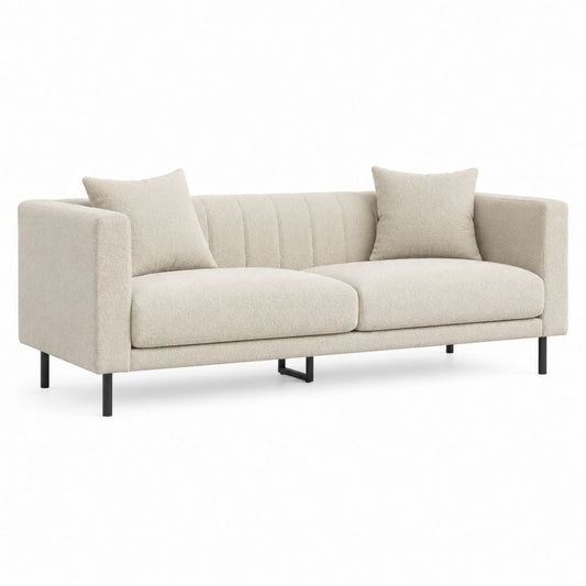 Canapé droit 3 places beige en polyester bouclette 210 x 90 x 82 cm