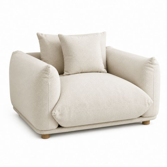Fauteuil lounge beige en polyester bouclette avec coussins 110 x 95 x 78 cm