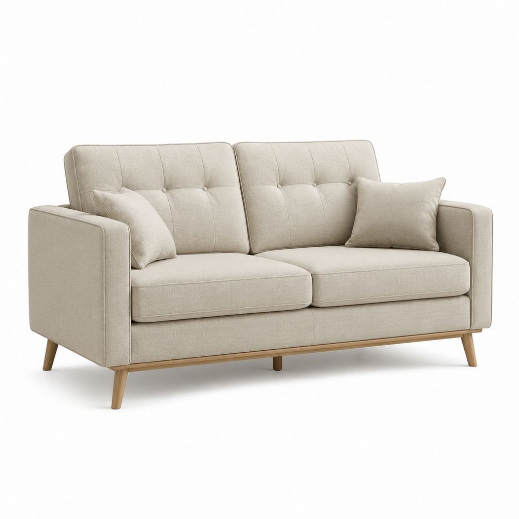 Canapé 2 places beige en polyester avec pieds en bois massif 160 x 85 x 85 cm