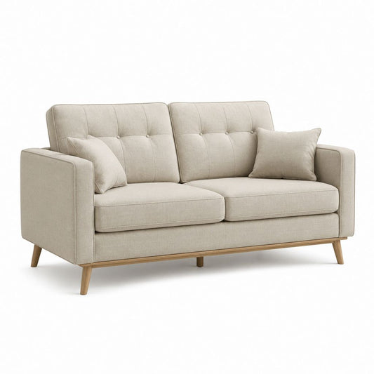 Canapé 2 places beige en polyester avec pieds en bois massif 160 x 85 x 85 cm