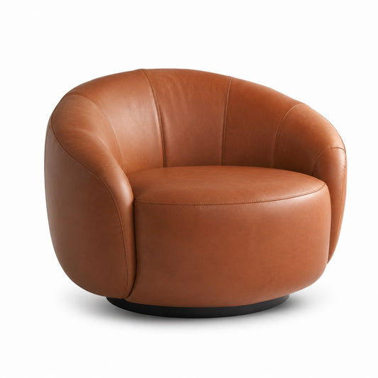 Fauteuil pivotant rond cognac en cuir synthétique PU 86 x 78 x 74 cm