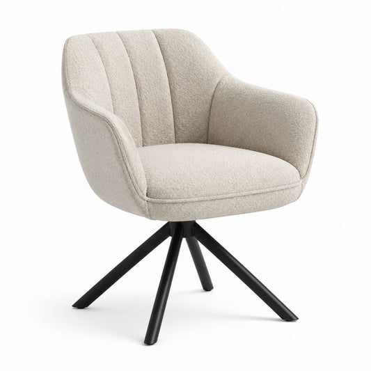 Fauteuil pivotant beige en polyester bouclette avec piètement acier noir 60 x 62 x 84 cm