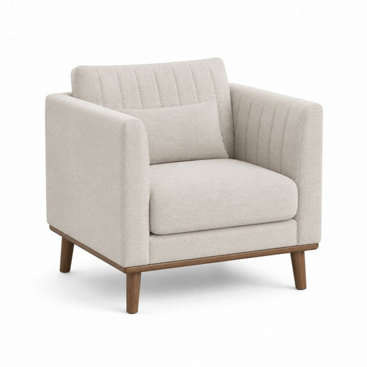 Fauteuil de salon beige en polyester avec pieds en bois massif 90 x 85 x 86 cm