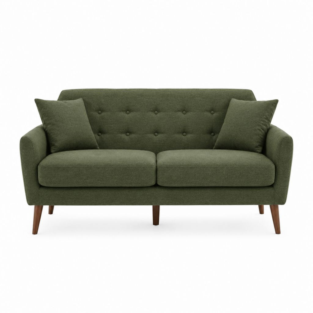 Canapé 2 places vert olive en polyester avec pieds en bois massif 170 x 82 x 86 cm