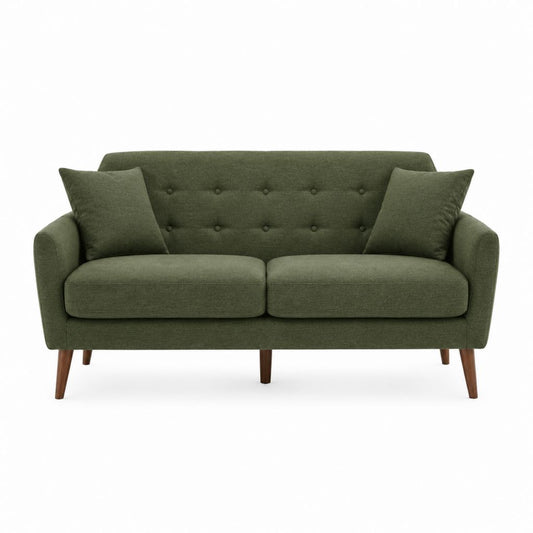 Canapé 2 places vert olive en polyester avec pieds en bois massif 170 x 82 x 86 cm