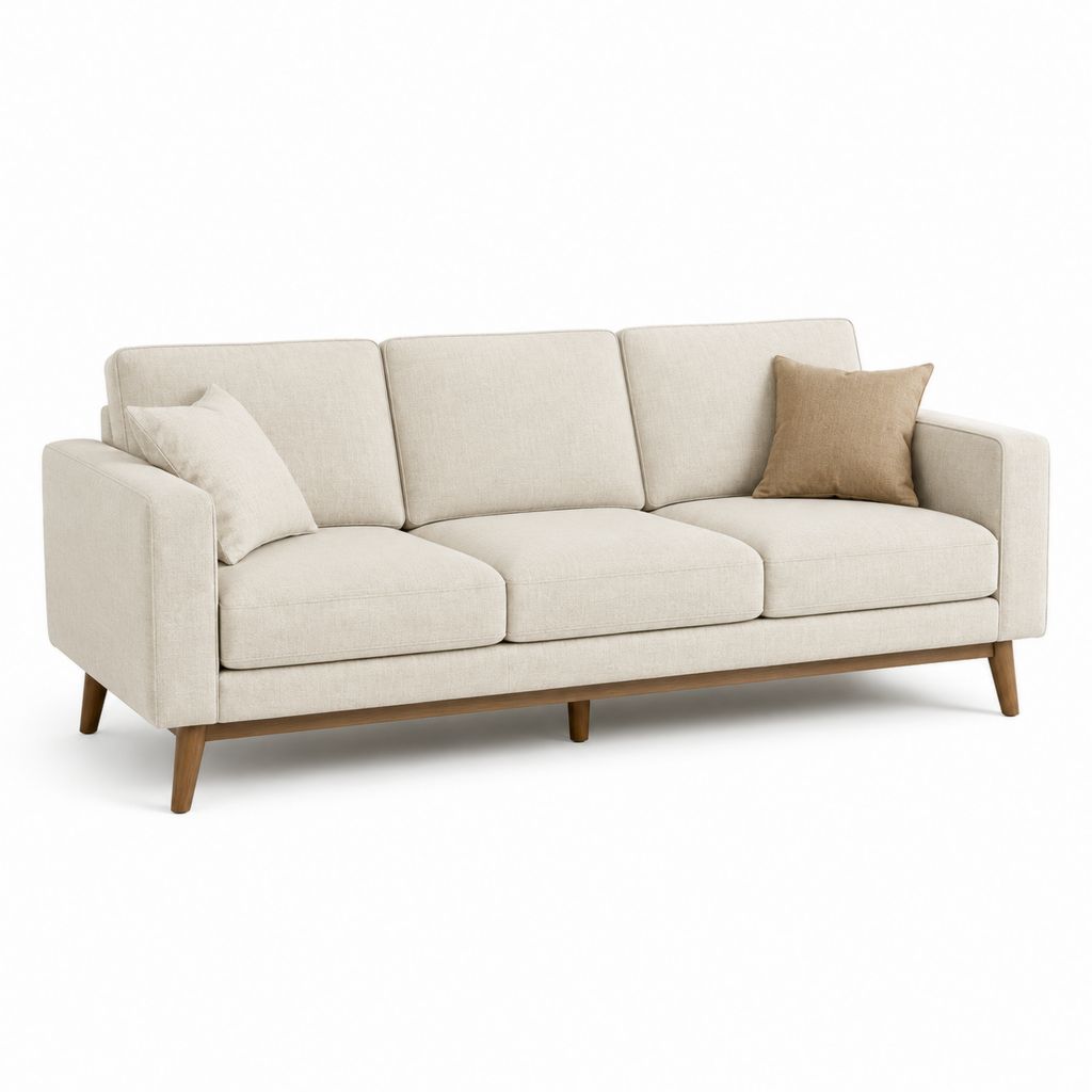 Canapé 3 places beige en polyester avec pieds en bois massif 210 x 88 x 85 cm
