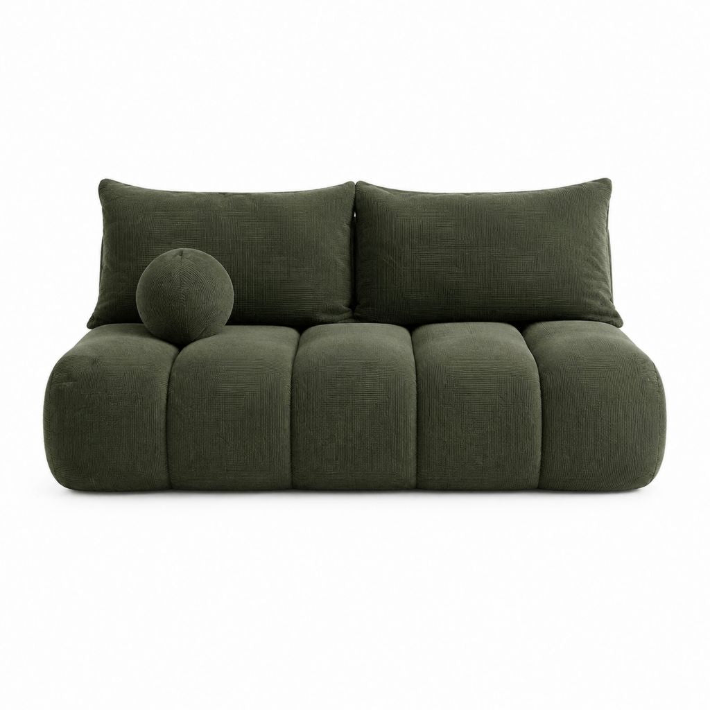 Canapé 2 places vert foncé en velours côtelé polyester forme arrondie 180 x 100 x 75 cm