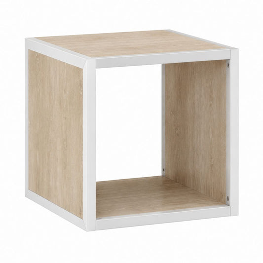 Table de chevet ouverte blanche et chêne clair en panneaux MDF 40 x 40 x 40 cm