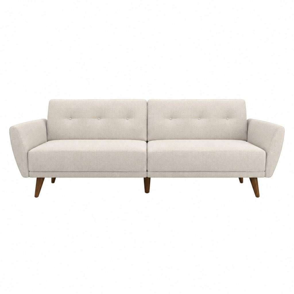 Canapé 3 places beige en polyester avec pieds en hévéa 200 x 85 x 86 cm