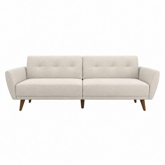 Canapé 3 places beige en polyester avec pieds en hévéa 200 x 85 x 86 cm