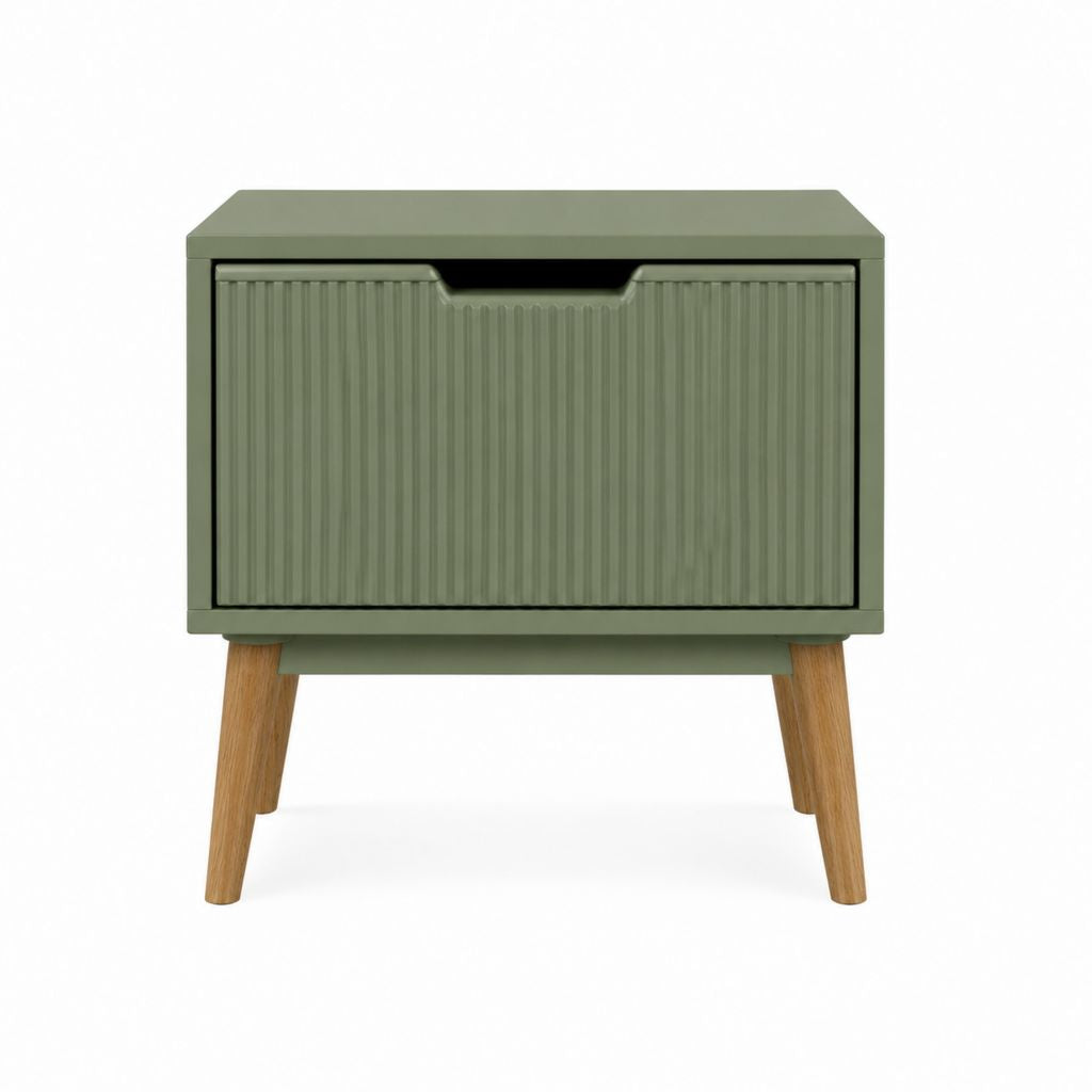 Table de chevet verte en MDF avec pieds en bois massif 50 x 40 x 55 cm