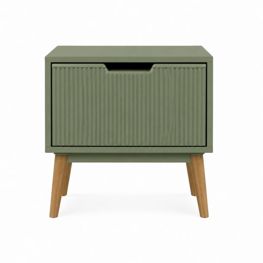 Table de chevet verte en MDF avec pieds en bois massif 50 x 40 x 55 cm