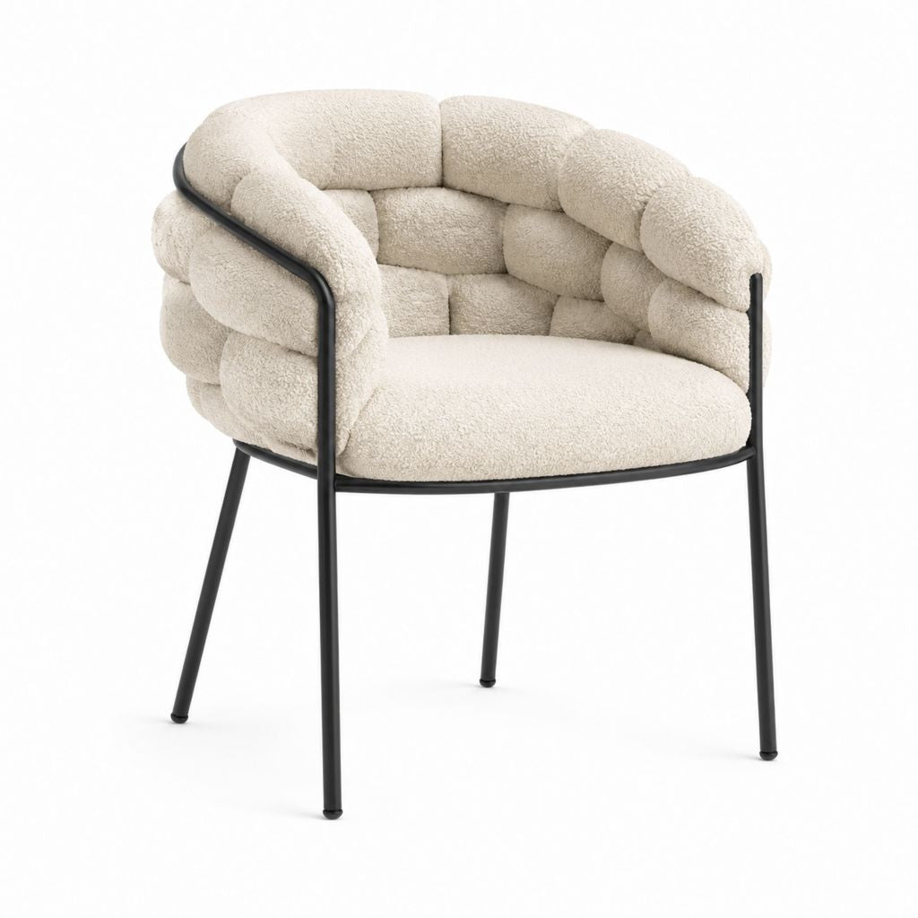 Fauteuil de salon rond beige en polyester bouclette avec structure en acier 65 x 62 x 80 cm