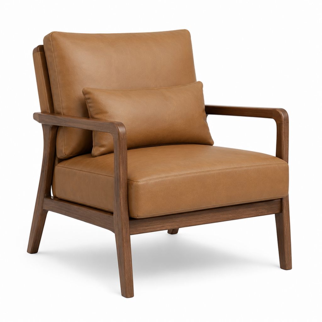 Fauteuil lounge marron en cuir synthétique PU et bois massif 76 x 82 x 86 cm