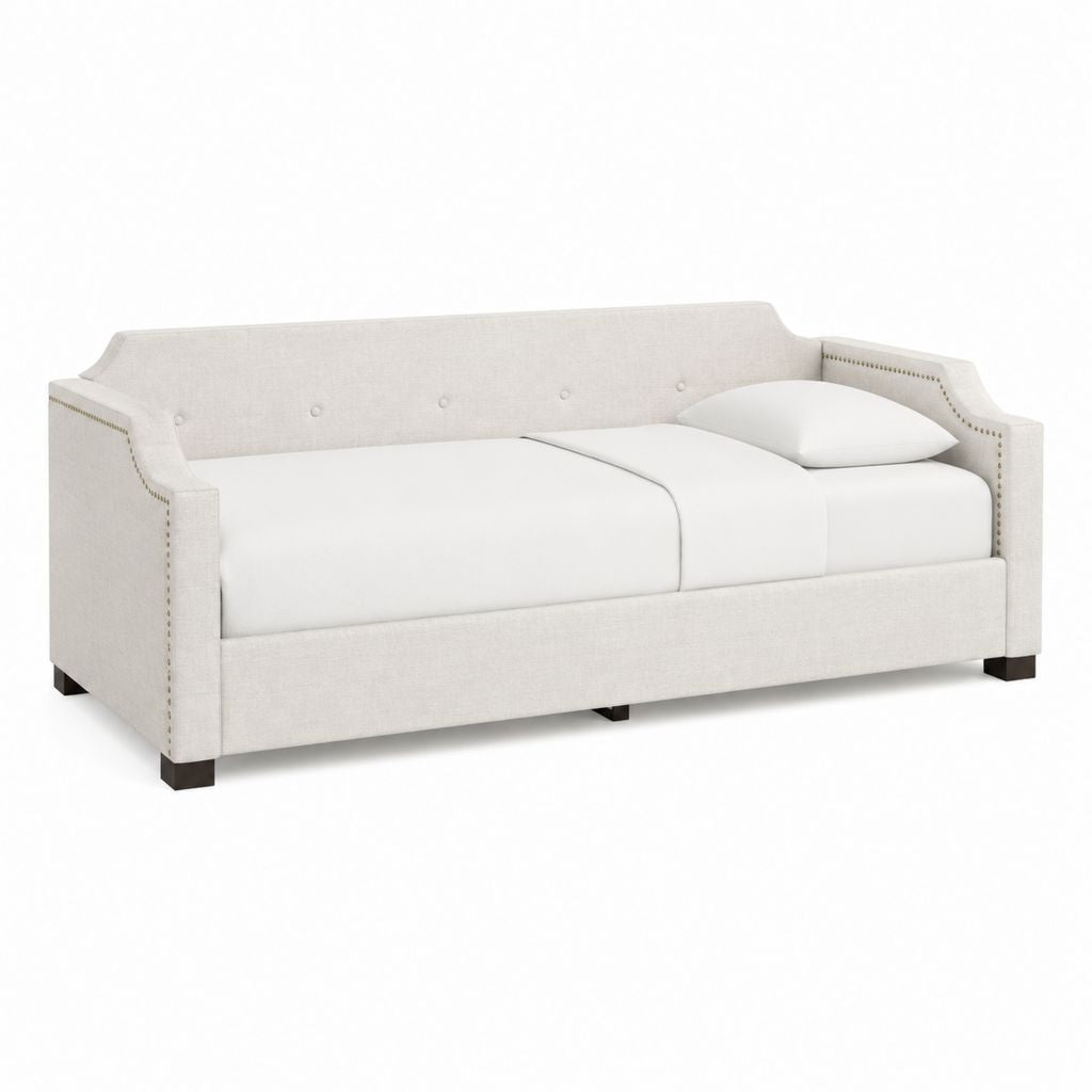 Canapé-lit 1 place beige en polyester capitonné avec clous décoratifs 211 x 99 x 86 cm