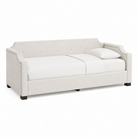 Canapé-lit 1 place beige en polyester capitonné avec clous décoratifs 211 x 99 x 86 cm