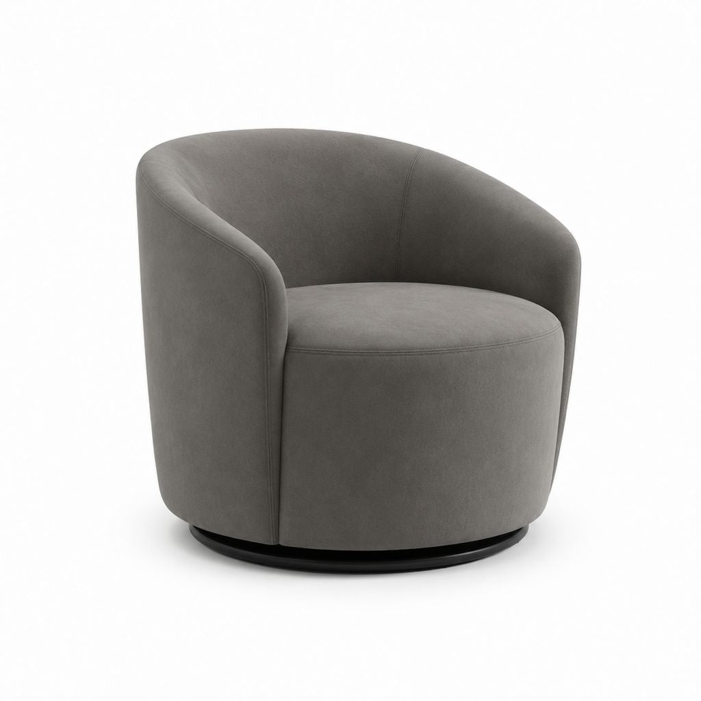 Fauteuil pivotant gris en velours polyester forme arrondie 75 x 75 x 75 cm