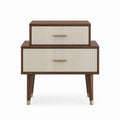 Table de chevet rectangulaire 2 tiroirs noyer et blanc en MDF 50 x 40 x 60 cm