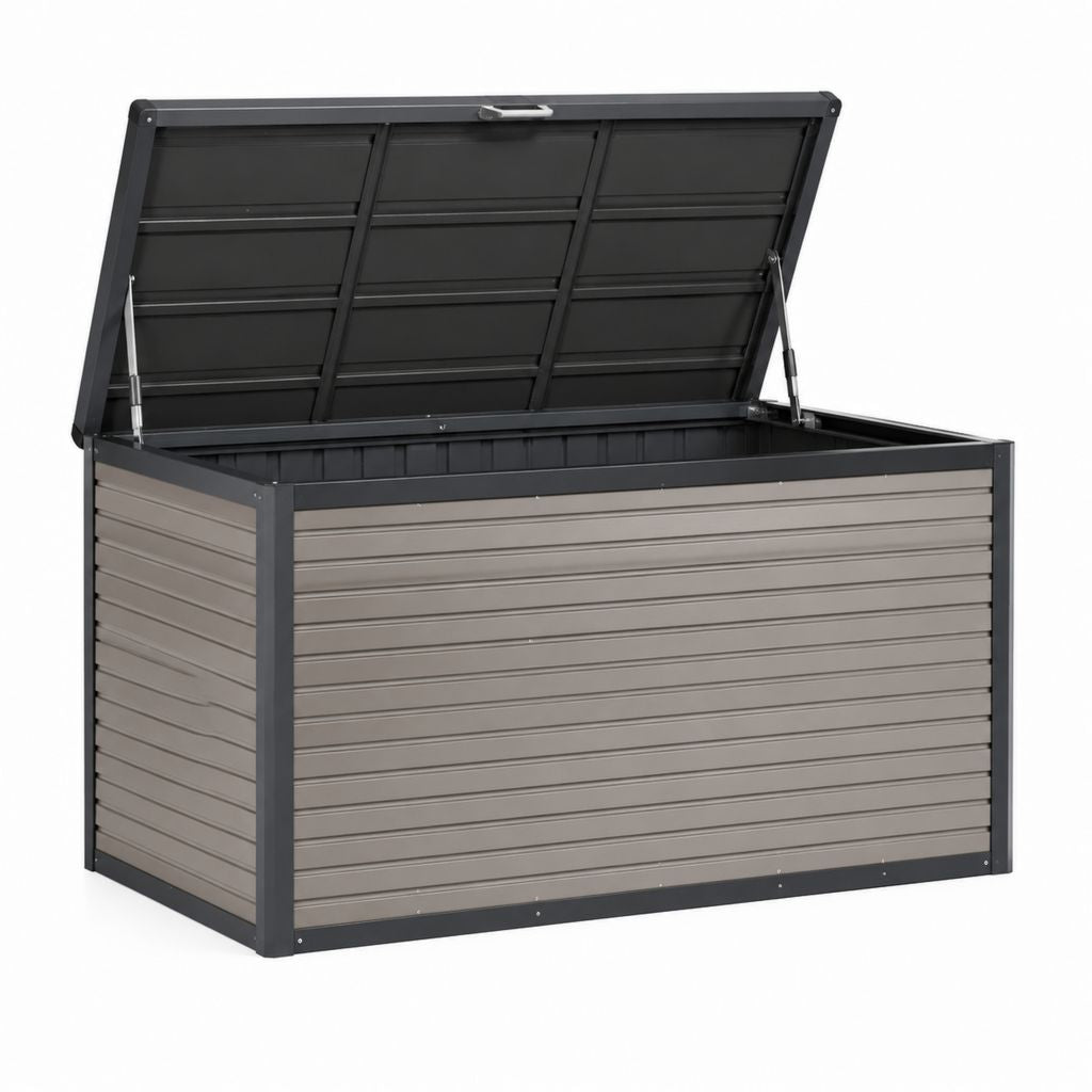 Coffre de jardin en acier galvanisé gris et noir 120 x 62 x 63 cm 430 L